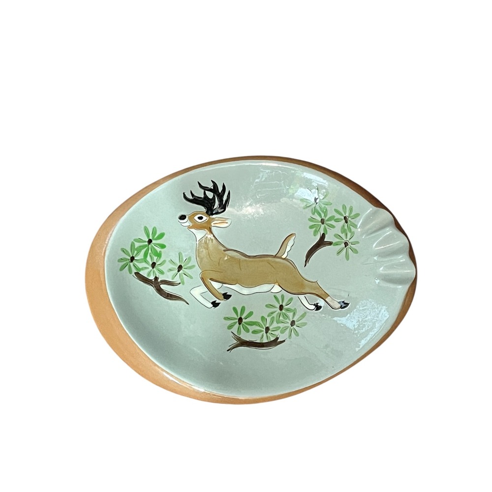 Vintage Stangl Pottery Hand Painted Deer Buck Ashtray Nesco Products Ceramic